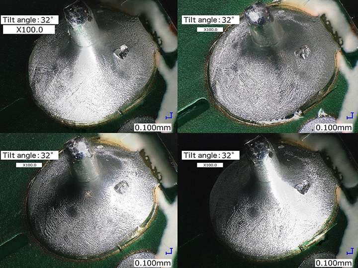 角焊与基材表面的倾斜观察+全方位多功能照明(100×)